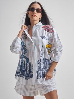 TOKYO TALKIES - Women Multi-Color Cotton Graphic Regular Fit Top with Shorts