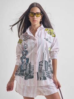 TOKYO TALKIES - Women Multi-Color Cotton Graphic Regular Fit Top with Shorts