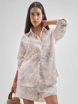 TOKYO TALKIES - Women Multi-Color Polyester Embroidered Relaxed Fit Shirt with Shorts