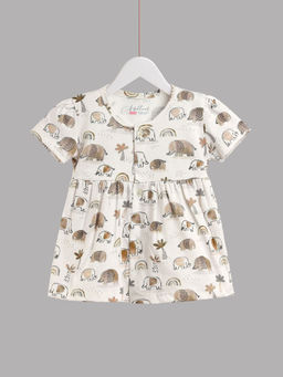 HELLCAT - Beige 100% Cotton Baby Frock Dress for Girls