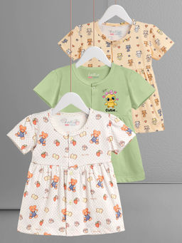 HELLCAT - Multi-Color 100% Cotton Baby Frock Dress for Girls (Pack of 3)