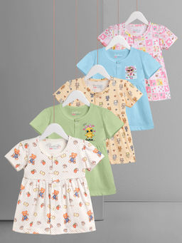 HELLCAT - Multi-Color 100% Cotton Baby Frock Dress for Girls (Pack of 5)