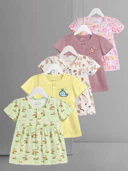 HELLCAT - Multi-Color 100% Cotton Baby Frock Dress for Girls (Pack of 5)