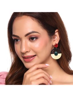 Yellow Chimes - Gold plated Stone studded Circular drop earrings