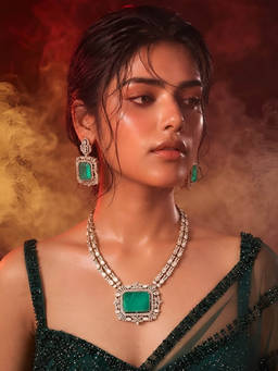 Auraa Trends - Statement Emerald Cut Pendant Necklace & Earring Set