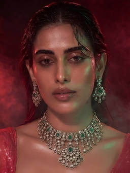 Auraa Trends - Statement Waterfall Kundan Necklace Bridal Set