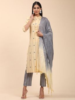 Vbuyz - Printed Straight Cotton Blend Yellow Stitched Kurta Pant With Dupatta(1948) (Set of 3)