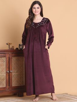 Secret Wish - Women Burgundy Embroidered Nighty