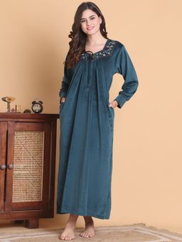 Secret Wish - Women Teal Embroidered Nighty