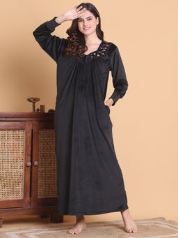 Secret Wish - Women Black Embroidered Nighty