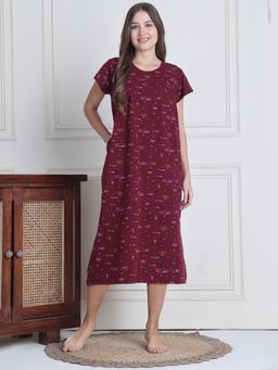 Secret Wish - Women Maroon Printed Nighty