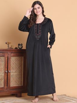 Secret Wish - Women Black Embroidered Nighty