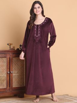 Secret Wish - Women Burgundy Embroidered Nighty