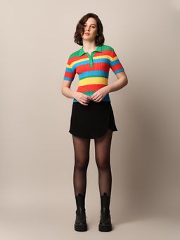 ONLY - Women Colourblocked Cotton Blend Multicolor Polo T-Shirt