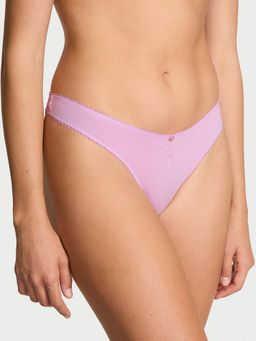 Victoria's Secret - Pink Stretch Cotton Heart Lace High-Leg Scoop Thong Panty (M)