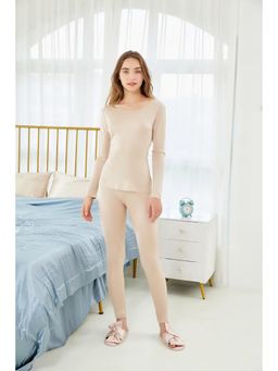 BRACHY - Women Beige Warm Winter T-Shirt with Leggings