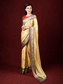 EXCLUSIVA - Yellow Brasso Digital Print Designer Saree with Unstitched Blouse