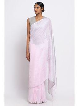 Via East - Powder Pink Linen Saree with Unstitched Blouse