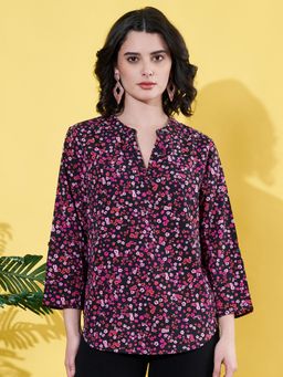 ANVI Be Yourself - Women Floral Printed Multicolor Mandarin Neck Crepe Casual Top