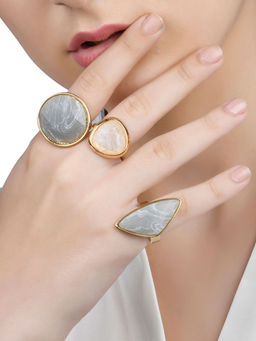Lilly & Sparkle - Marble Stone Studded Statement Rings (Pack of 3)