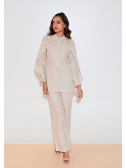 Echke - Beige Women Pure Cotton Round Neck Solid Shirt with Pant Co-Ord's