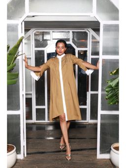 Echke - Khaki Cotton A-Line Dress