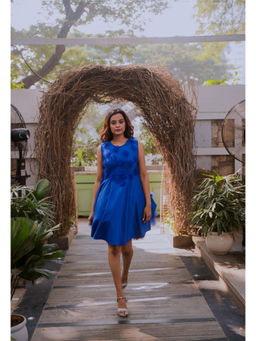 Echke - Blue Polyester A-Line Dress