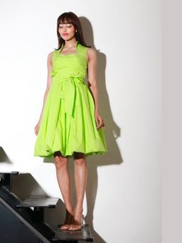 Echke - Green Cotton A-Line Dress