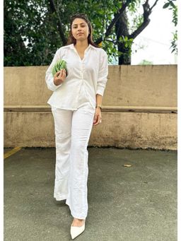 BUDUN - Saanya White Linen Full Shirt and Pants Co-Ord Set