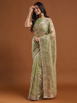Kasee - Patel Green Net Embroidered Saree with Unstitched Blouse