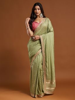 Kasee - Olive Embellished Silk Blend Saree with Unstitched Blouse