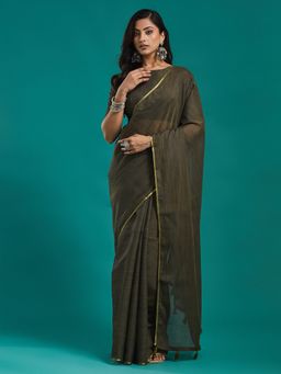 Kasee - Green Solid Silk Blend Saree with Unstitched Blouse