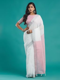 Kasee - Pink Lilen Blend Saree with Unstitched Blouse