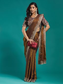 Kasee - Gold Embroidered Silk Blend Saree with Unstitched Blouse
