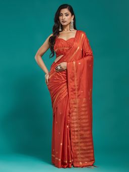 Kasee - Orange Woven Design Silk Blend Saree with Unstitched Blouse