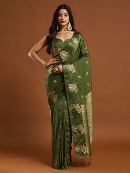 Kasee - Olive Woven Design Silk Blend Saree with Unstitched Blouse