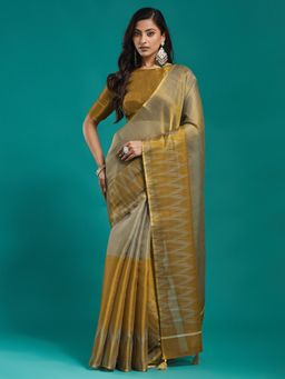 Kasee - Mustard Ikat Design Art Silk Saree with Unstitched Blouse