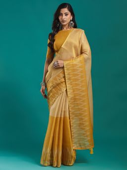 Kasee - Yellow Ikat Design Art Silk Saree with Unstitched Blouse