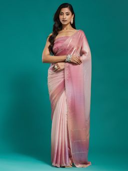 Kasee - Blush Multi-Color Ombre Silk Blend Saree with Unstitched Blouse