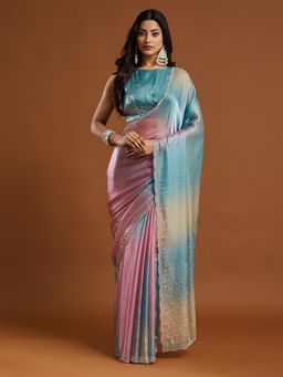 Kasee - Pastel Multi-Color Ombre Silk Blend Saree with Unstitched Blouse