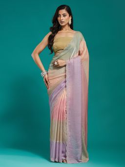 Kasee - Pastel Multicolour Ombre Silk Blend Saree with Unstitched Blouse