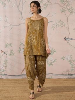 InWeave - Dark Yellow Rose Leaf Strappy Co-Ord Set