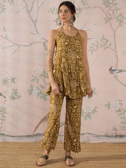 InWeave - Dark Yellow Ethnic Halter Strapp Co-Ord Set