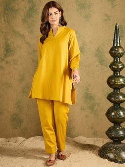 InWeave - Yellow Band Collar Kurta with Pant