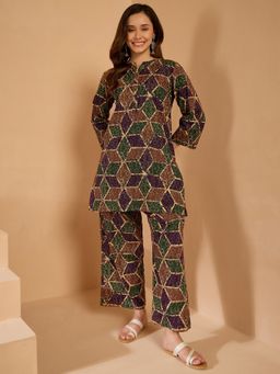 InWeave - Multi-Color Gb Diamond Button Kurta with Pant
