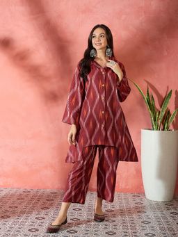 InWeave - Rust Ikkat Blazer Co-Ord Set