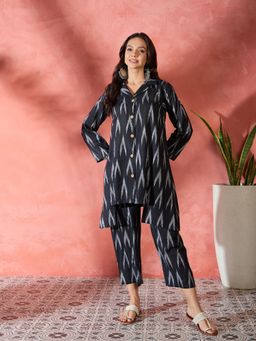 InWeave - Black Ikkat Blazer Co-Ord Set