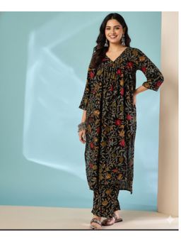 InWeave - Black Leaf Foil V Neck Flared Co-Ord Set