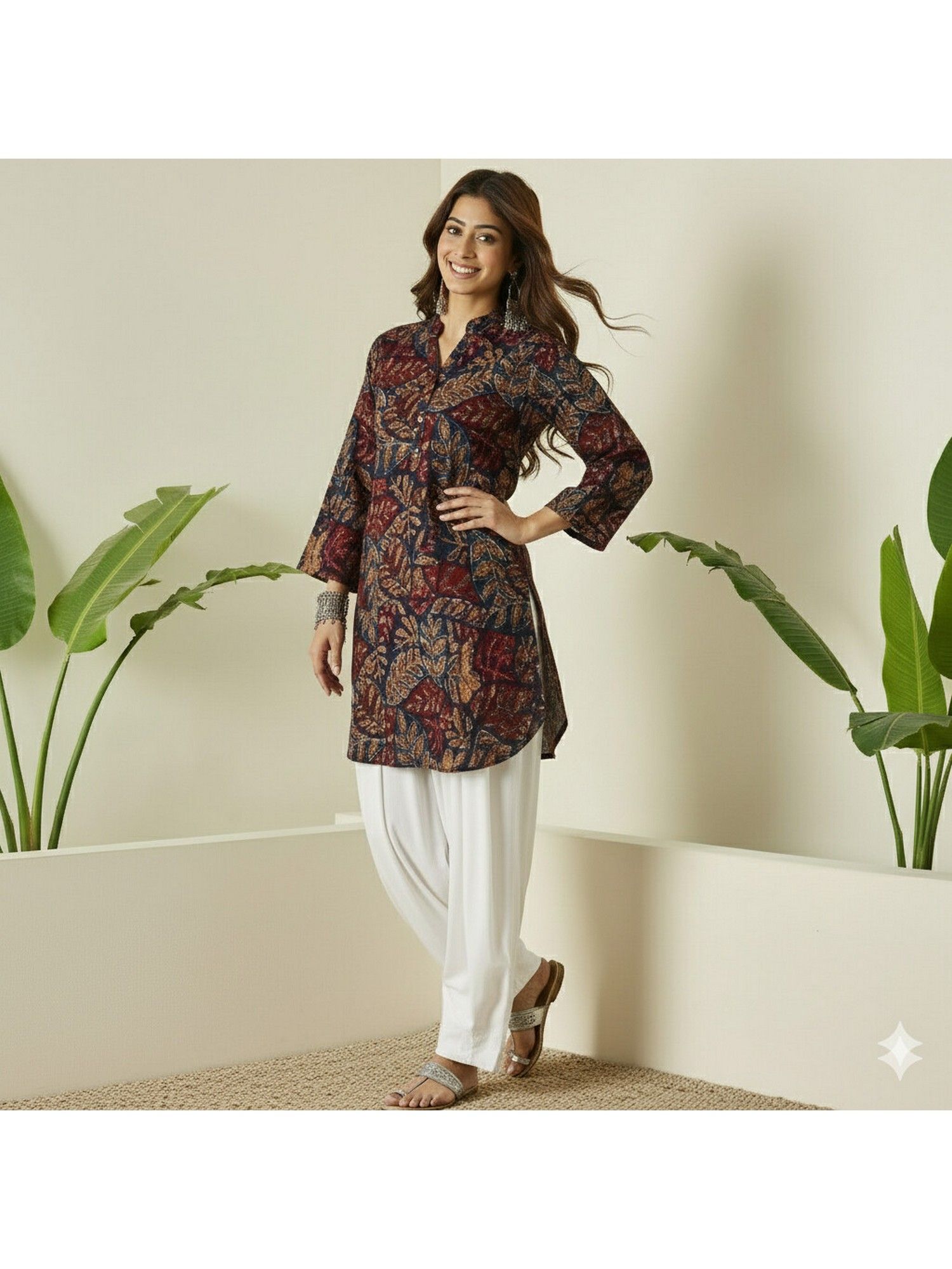 inweave Teal Leaf White Kurta with Salwar-picture-38