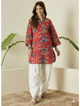 InWeave - Red Animal Kurta with White Salwar